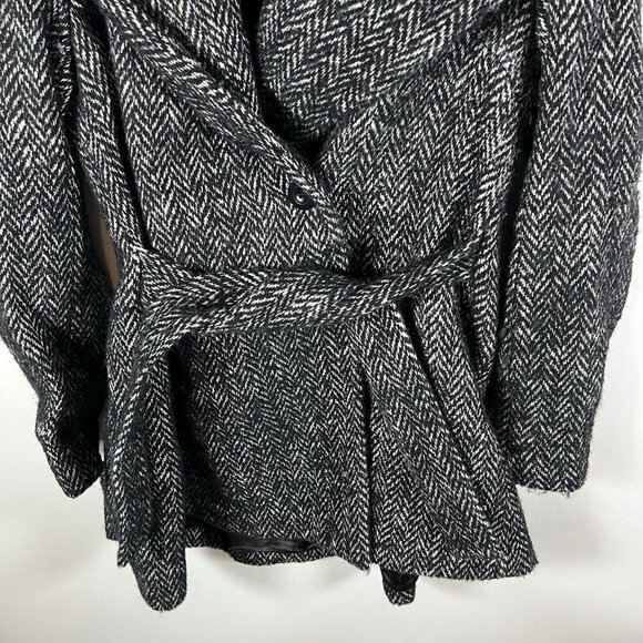TRINA TURK WOOL BLEND button FRONT HERRINGBONE JACKET SIZE 12 MODERN Hooded Belt - Picture 4 of 11